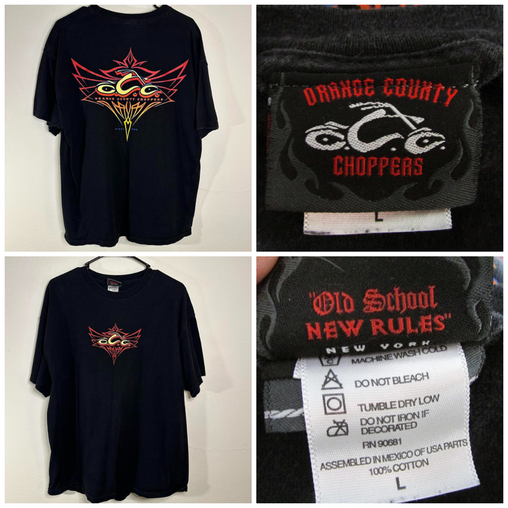 VTG Orange County Choppers OCC L Black Motorcycle Graphic T Shirt Old School y2k